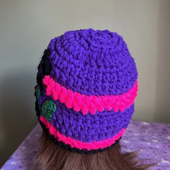 Crochet flower beanie medium acrylic double strings new - Picture 4 of 9